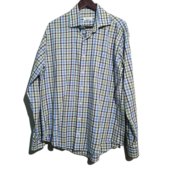 Peter Millar Men's Grove Blue Ocracoke Plaid Woven Button-Down Shirt - Picture 1 of 5